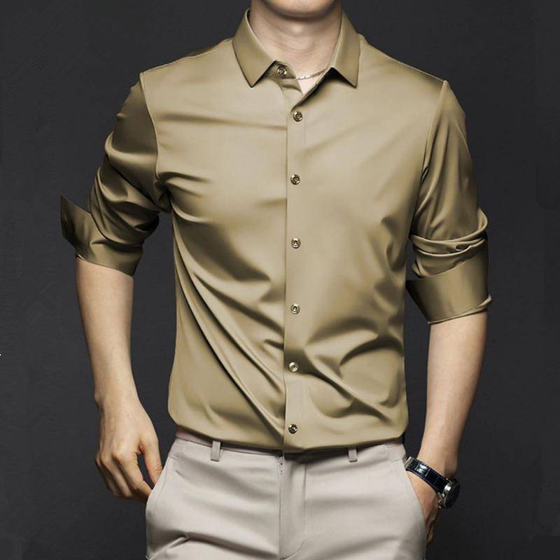 Neue Stretch-Anti-Falten-Herrenhemden Langarm-Hemden für Männer Slim Fit Social Business-Bluse Weißes Hemd 6XL XL khaki von Joom DACH
