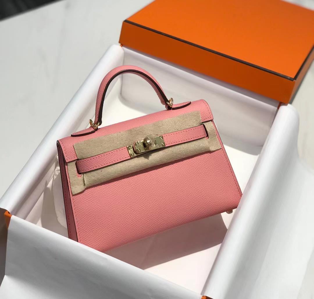 Neue Tasche aus echtem Leder der zweiten Generation, Mini-Tasche, Palmendruck, Rindsleder, einzelne Schulter, Umhängetasche für Damen, klassisch, modisch und vielseitig 21cm+box with silk scarf gold/rosa von Joom DACH