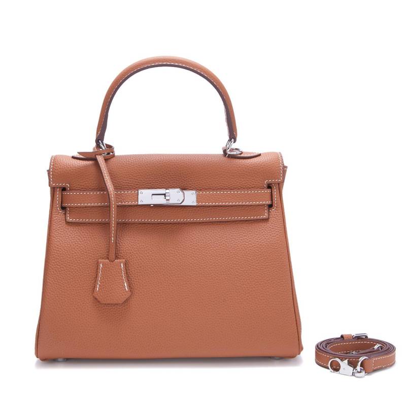 Neue Togo-Tasche aus Rindsleder mit oberer Schicht, silberne Schnalle, modische Textur, Handtasche, stimmungsvolle Prominente, einzelne Schulter, diagonales Kreuz, Damentasche 28x12x20cm braun von Joom DACH