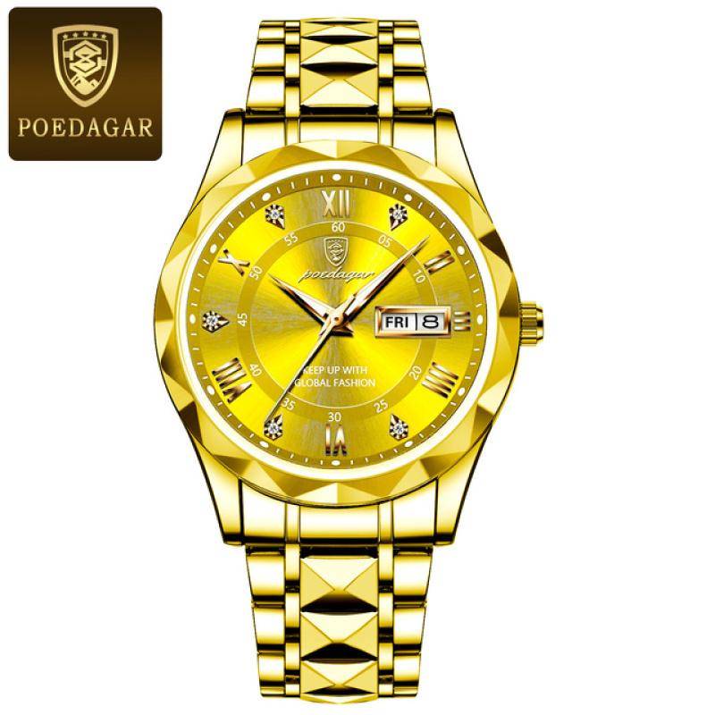 Neue Top Marke Luxus Mann Armbanduhr Wasserdicht Leucht Datum Woche Männer Uhren Edelstahl Quarz herren Uhr Männlich gold von Joom DACH