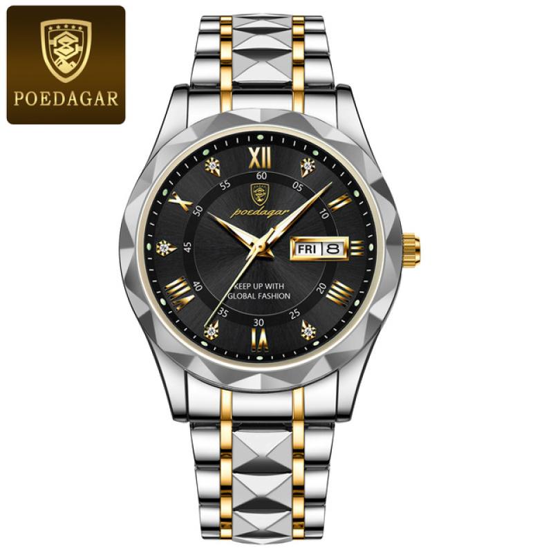 Neue Top Marke Luxus Mann Armbanduhr Wasserdicht Leucht Datum Woche Männer Uhren Edelstahl Quarz herren Uhr Männlich schwarz von Joom DACH