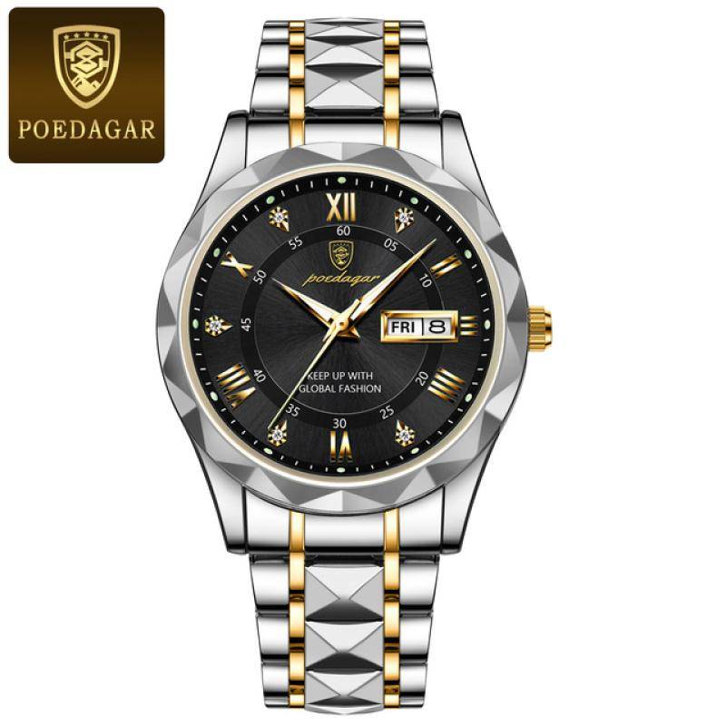 Neue Top Marke Luxus Mann Armbanduhr Wasserdicht Leucht Datum Woche Männer Uhren Edelstahl Quarz herren Uhr Männlich schwarz von Joom DACH