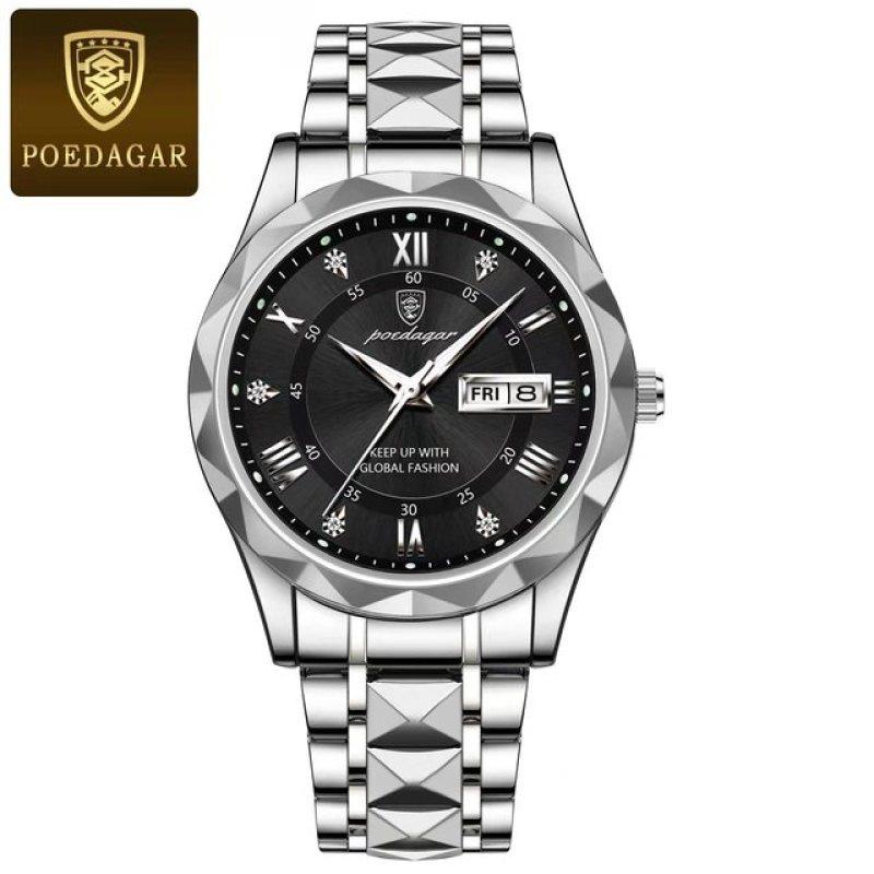 Neue Top Marke Luxus Mann Armbanduhr Wasserdicht Leucht Datum Woche Männer Uhren Edelstahl Quarz herren Uhr Männlich silber/schwarz von Joom DACH