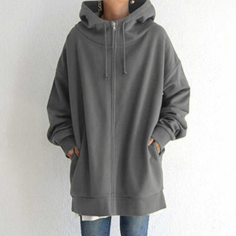 Neue Übergroße Hoody Tops Frauen Frühling Herbst Langarm Sweatshirt Hoodis Zipper Lose Outwear M grau von Joom DACH