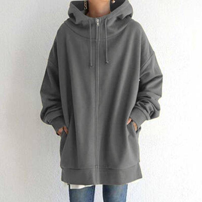 Neue Übergroße Hoody Tops Frauen Frühling Herbst Langarm Sweatshirt Hoodis Zipper Lose Outwear M grau von Joom DACH