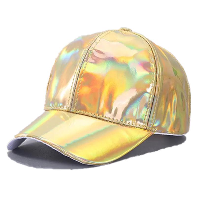 Neue Unisex PU Leder Laser Style Baseball Cap Street Hip Hop Hut Männer Frauen Schillernde Farben Y2K Cap 56cm-60cm gelb von Joom DACH