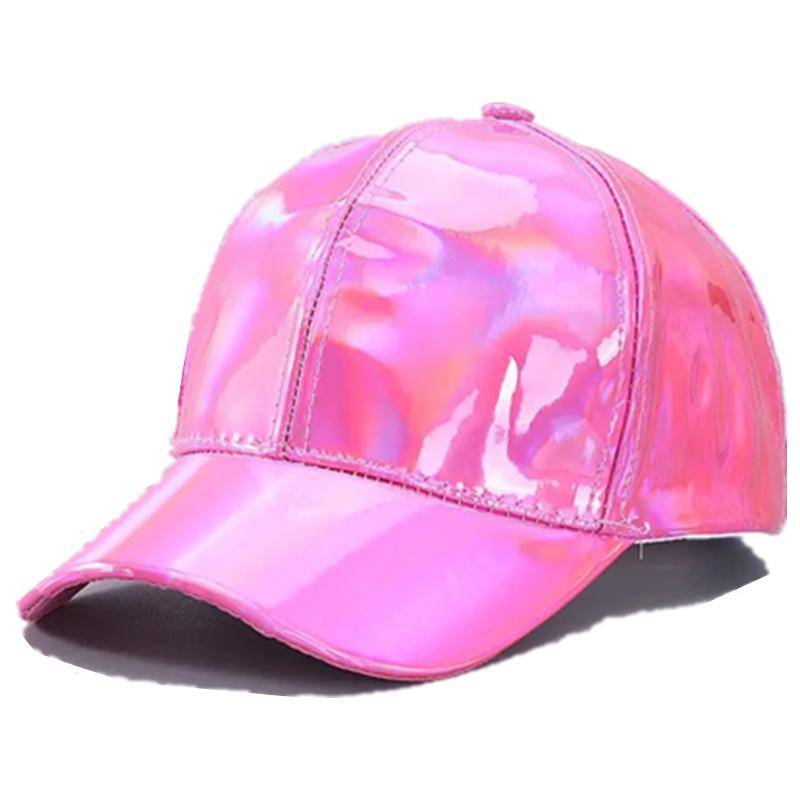Neue Unisex PU Leder Laser Style Baseball Cap Street Hip Hop Hut Männer Frauen Schillernde Farben Y2K Cap 56cm-60cm rosa von Joom DACH