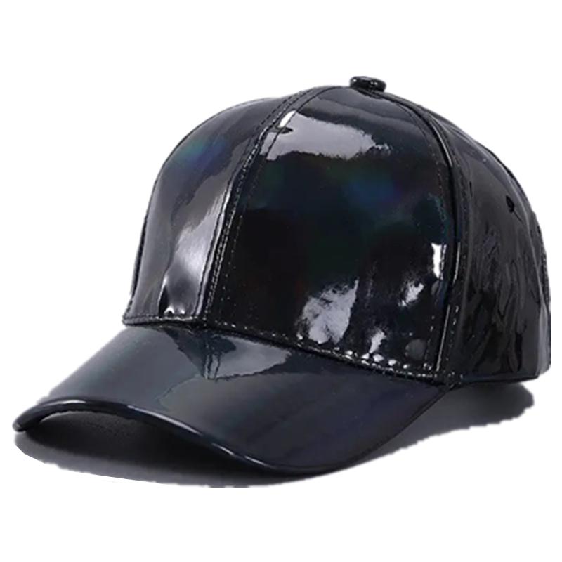 Neue Unisex PU Leder Laser Style Baseball Cap Street Hip Hop Hut Männer Frauen Schillernde Farben Y2K Cap 56cm-60cm schwarz von Joom DACH