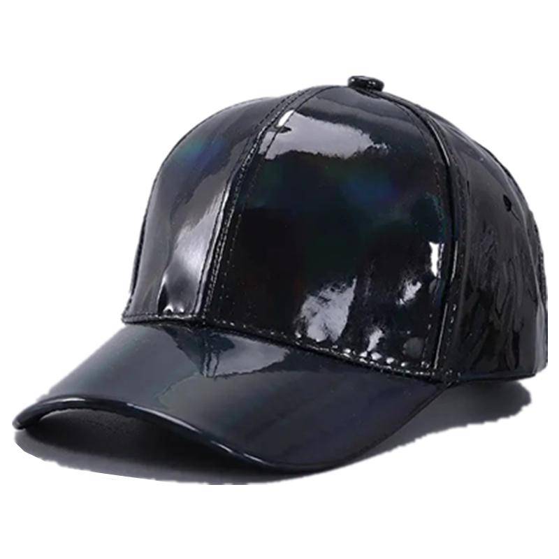 Neue Unisex PU Leder Laser Style Baseball Cap Street Hip Hop Hut Männer Frauen Schillernde Farben Y2K Cap 56cm-60cm schwarz von Joom DACH
