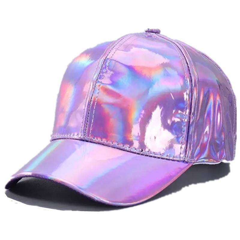 Neue Unisex PU Leder Laser Style Baseball Cap Street Hip Hop Hut Männer Frauen Schillernde Farben Y2K Cap 56cm-60cm violett von Joom DACH