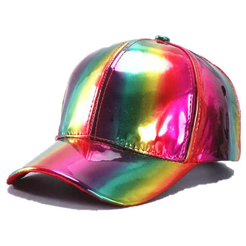 Neue Unisex PU Leder Laser Style Baseball Cap Street Hip Hop Hut Männer Frauen Schillernde Farben Y2K Cap 56cm-60cm von Joom DACH