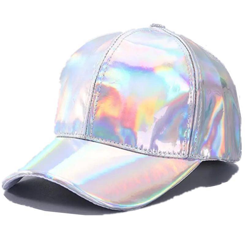 Neue Unisex PU Leder Laser Style Baseball Cap Street Hip Hop Hut Männer Frauen Schillernde Farben Y2K Cap 56cm-60cm weiß von Joom DACH