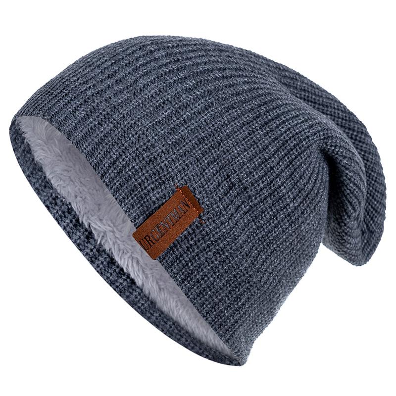 Neue Unisex-Ski-Beanie-Mütze, gehäkelt, mit Fell gefüttert, warme Strickmütze, stilvolle, einfarbige Wintermützen für Männer und Frauen 54cm-62cm dunkelgraue von Joom DACH