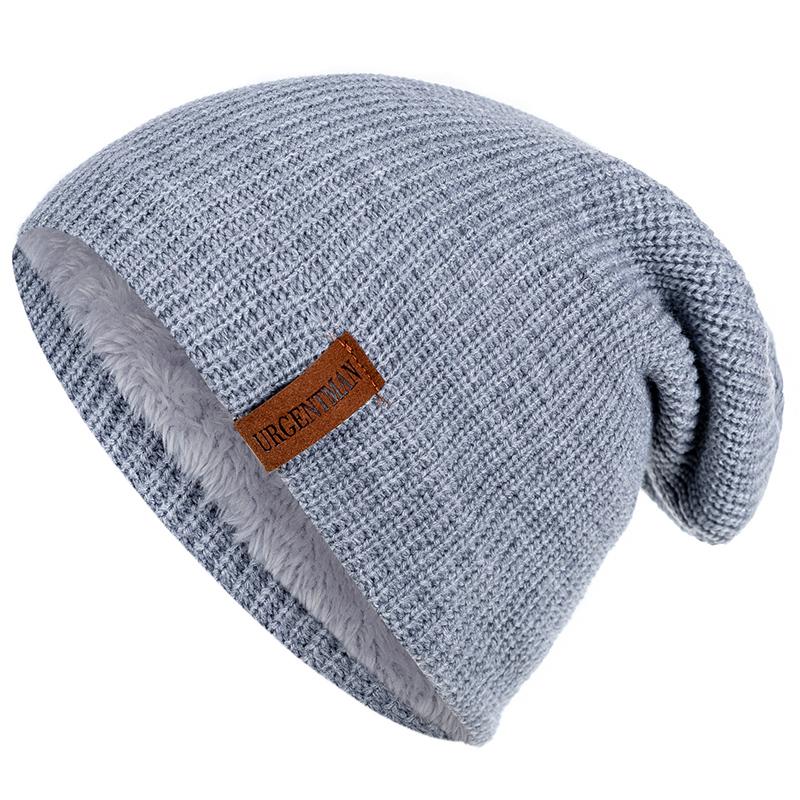 Neue Unisex-Ski-Beanie-Mütze, gehäkelt, mit Fell gefüttert, warme Strickmütze, stilvolle, einfarbige Wintermützen für Männer und Frauen 54cm-62cm hellgrau von Joom DACH