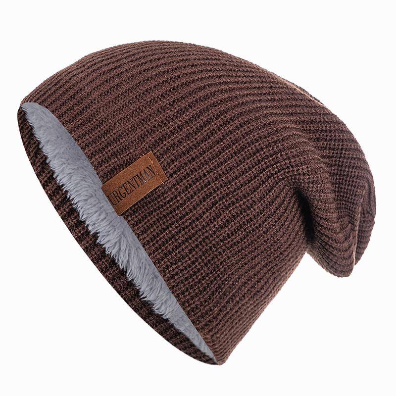 Neue Unisex-Ski-Beanie-Mütze, gehäkelt, mit Fell gefüttert, warme Strickmütze, stilvolle, einfarbige Wintermützen für Männer und Frauen 54cm-62cm kaffeebraun von Joom DACH