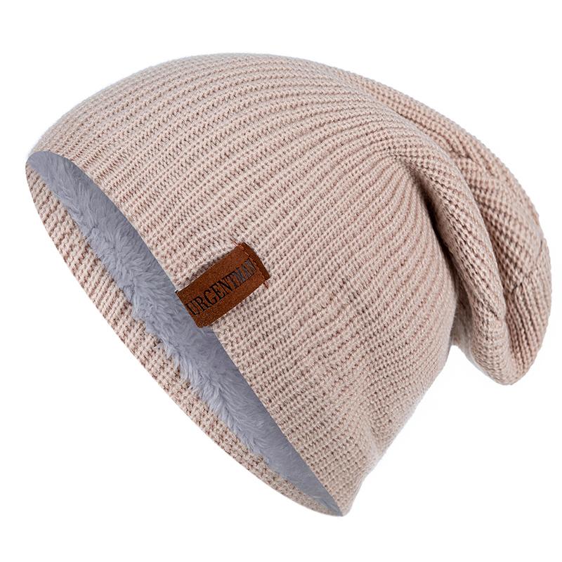Neue Unisex-Ski-Beanie-Mütze, gehäkelt, mit Fell gefüttert, warme Strickmütze, stilvolle, einfarbige Wintermützen für Männer und Frauen 54cm-62cm khaki von Joom DACH