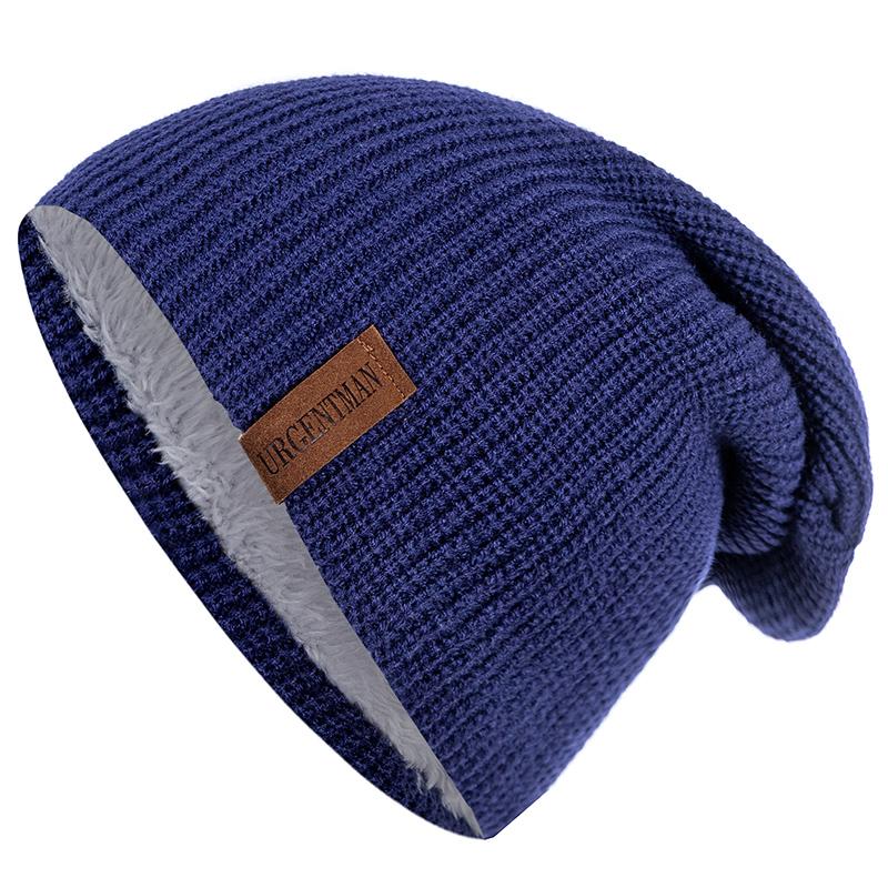 Neue Unisex-Ski-Beanie-Mütze, gehäkelt, mit Fell gefüttert, warme Strickmütze, stilvolle, einfarbige Wintermützen für Männer und Frauen 54cm-62cm navy blau von Joom DACH