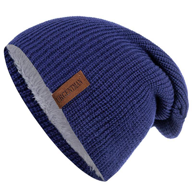 Neue Unisex-Ski-Beanie-Mütze, gehäkelt, mit Fell gefüttert, warme Strickmütze, stilvolle, einfarbige Wintermützen für Männer und Frauen 54cm-62cm navy blau von Joom DACH