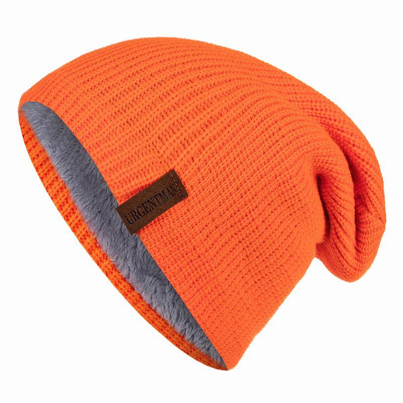 Neue Unisex-Ski-Beanie-Mütze, gehäkelt, mit Fell gefüttert, warme Strickmütze, stilvolle, einfarbige Wintermützen für Männer und Frauen 54cm-62cm orange von Joom DACH