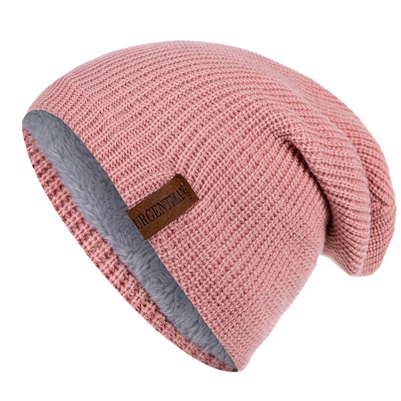 Neue Unisex-Ski-Beanie-Mütze, gehäkelt, mit Fell gefüttert, warme Strickmütze, stilvolle, einfarbige Wintermützen für Männer und Frauen 54cm-62cm rosa von Joom DACH