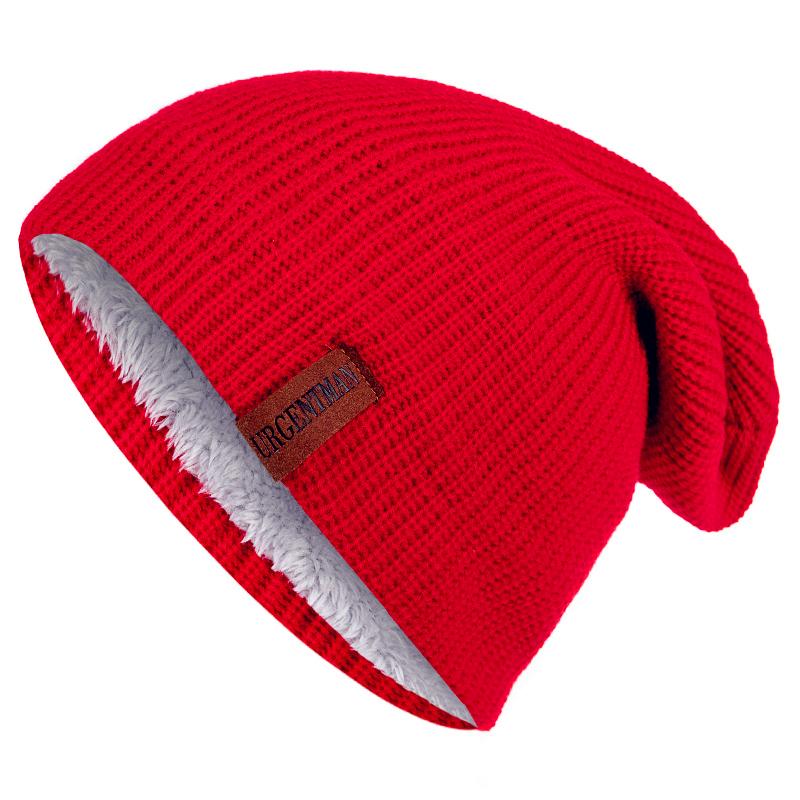 Neue Unisex-Ski-Beanie-Mütze, gehäkelt, mit Fell gefüttert, warme Strickmütze, stilvolle, einfarbige Wintermützen für Männer und Frauen 54cm-62cm rot von Joom DACH