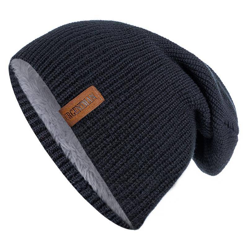 Neue Unisex-Ski-Beanie-Mütze, gehäkelt, mit Fell gefüttert, warme Strickmütze, stilvolle, einfarbige Wintermützen für Männer und Frauen 54cm-62cm schwarz von Joom DACH