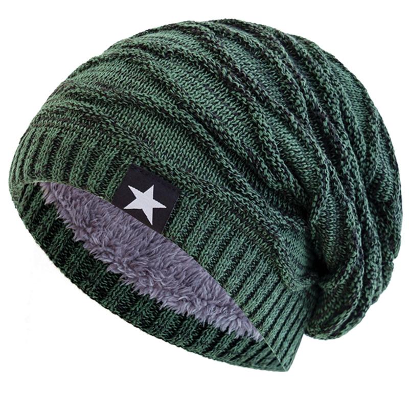 Neue Unisex Slouchy Winter Hüte hinzufügen Pelz gefüttert Männer und Frauen warme Beanie Cap lässig fünfzackigen Stern Dekor Winter Strickmützen 55cm-60cm armee grüne von Joom DACH