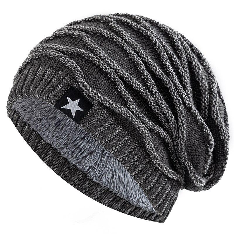 Neue Unisex Slouchy Winter Hüte hinzufügen Pelz gefüttert Männer und Frauen warme Beanie Cap lässig fünfzackigen Stern Dekor Winter Strickmützen 55cm-60cm grau von Joom DACH