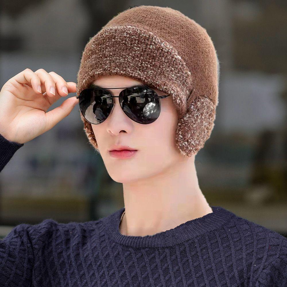Neue Unisex-Winter-Strickmütze mit Gehörschutz, modische weiche Beanie-Mütze, für Männer und Frauen, Outdoor-Sport, Ohrenklappen-Mütze, klassisch, warm halten 55cm-62cm kamelfarben von Joom DACH