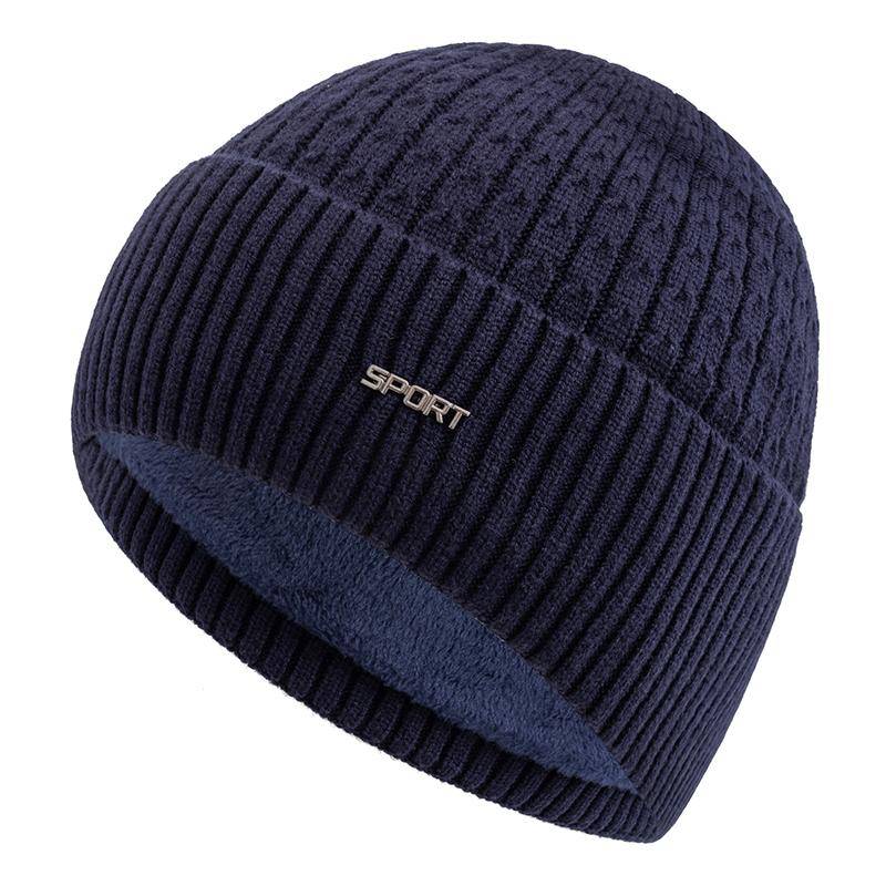 Neue Unisex Wintermütze Plüschfell gefüttert Warme Dandy-Mütze Stilvolle weiche Beanies für Männer Frauen Verdickte Ski-Sport Strickmütze 55cm-60cm navy blau von Joom DACH