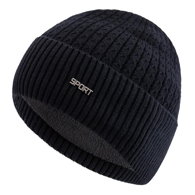 Neue Unisex Wintermütze Plüschfell gefüttert Warme Dandy-Mütze Stilvolle weiche Beanies für Männer Frauen Verdickte Ski-Sport Strickmütze 55cm-60cm schwarz von Joom DACH