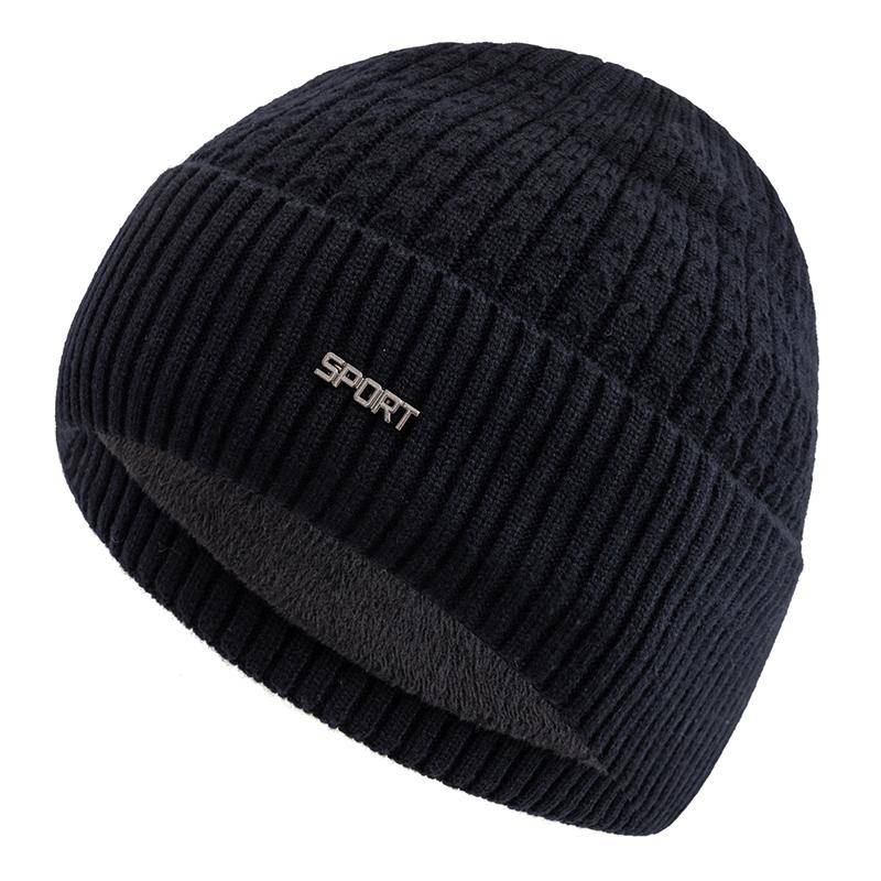 Neue Unisex Wintermütze Plüschfell gefüttert Warme Dandy-Mütze Stilvolle weiche Beanies für Männer Frauen Verdickte Ski-Sport Strickmütze 55cm-60cm schwarz von Joom DACH