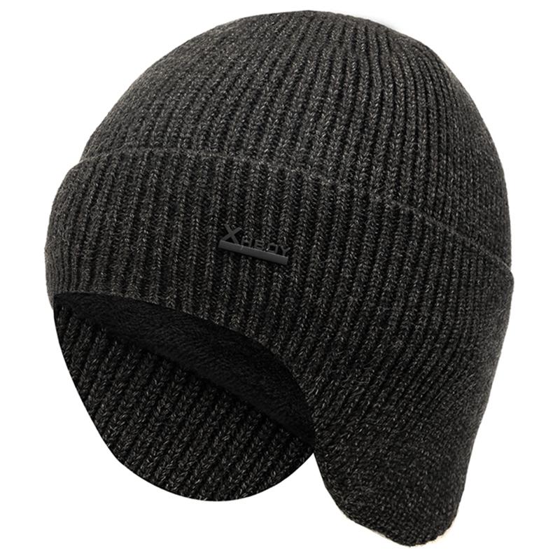 Neue Unisex-Wintermütze aus Fleece mit warmer Ohrenklappe, stilvolle weiche Beanie-Mütze für Männer und Frauen im Freien, verdickte Skisport-Strickmütze 55cm-60cm schwarz/dunkelgrau von Joom DACH