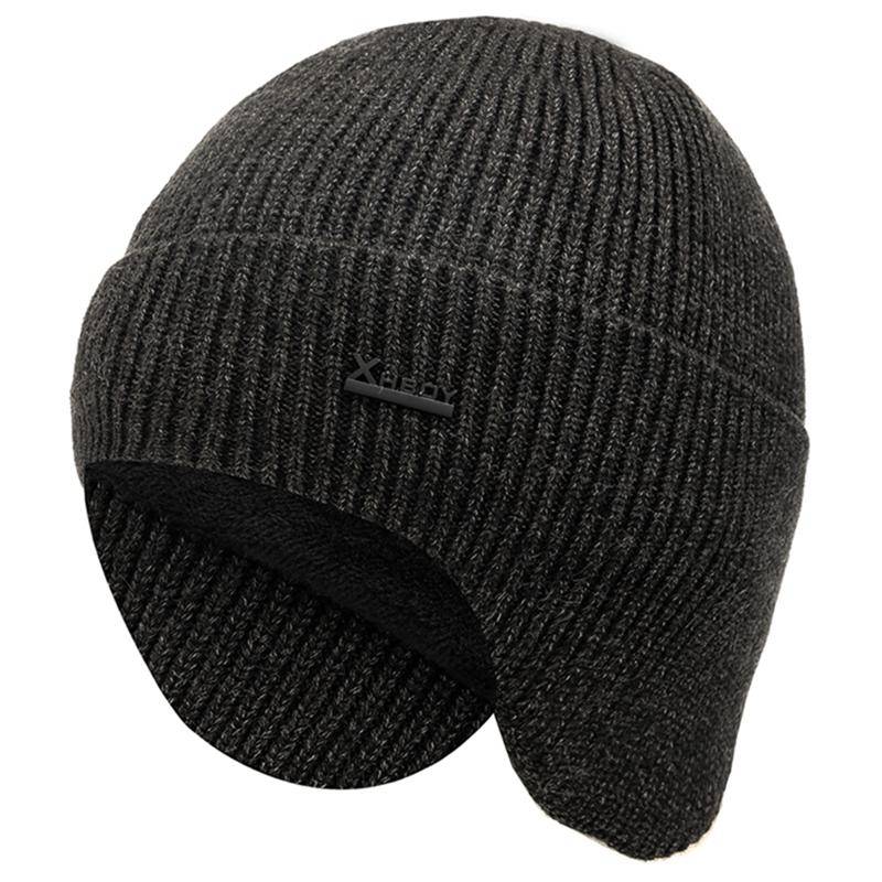 Neue Unisex-Wintermütze aus Fleece mit warmer Ohrenklappe, stilvolle weiche Beanie-Mütze für Männer und Frauen im Freien, verdickte Skisport-Strickmütze 55cm-60cm schwarz/dunkelgrau von Joom DACH