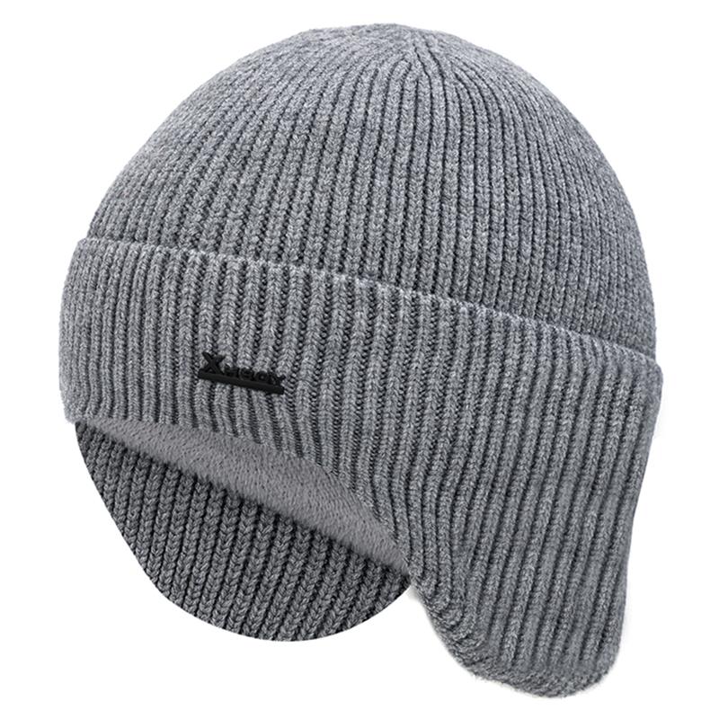 Neue Unisex-Wintermütze aus Fleece mit warmer Ohrenklappe, stilvolle weiche Beanie-Mütze für Männer und Frauen im Freien, verdickte Skisport-Strickmütze 55cm-60cm grau von Joom DACH