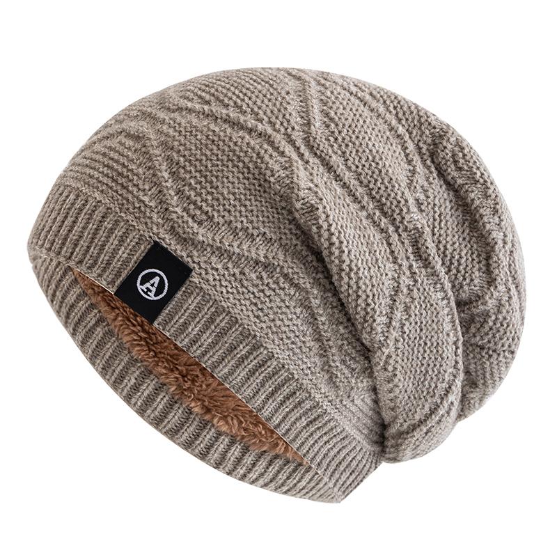 Neue Unisex-Wintermütze mit Buchstaben-Etikett, modische Slouchy-Beanie-Mütze, mit Fleece gefüttert, warme Strickmützen für Herren und Damen, Ski-Beanie-Kappe 55cm-60cm beige von Joom DACH