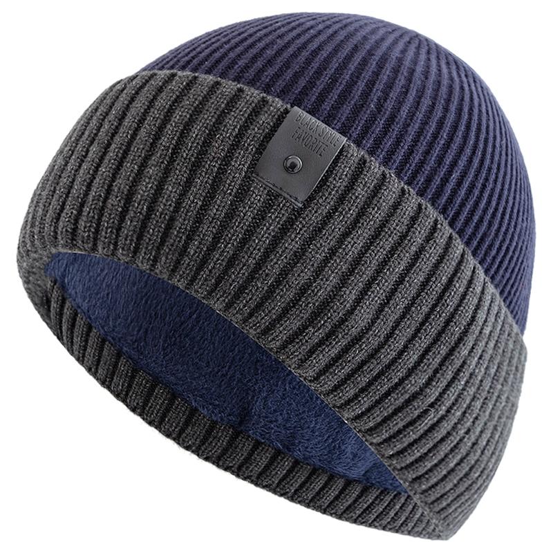 Neue Unisex-Wintermütze mit Fleecefutter, warme Mütze, stilvolle weiche Beanie-Mütze für Männer und Frauen, dicke Strickmütze für den Außenbereich, Skisport 55cm-60cm grau/navy blau von Joom DACH