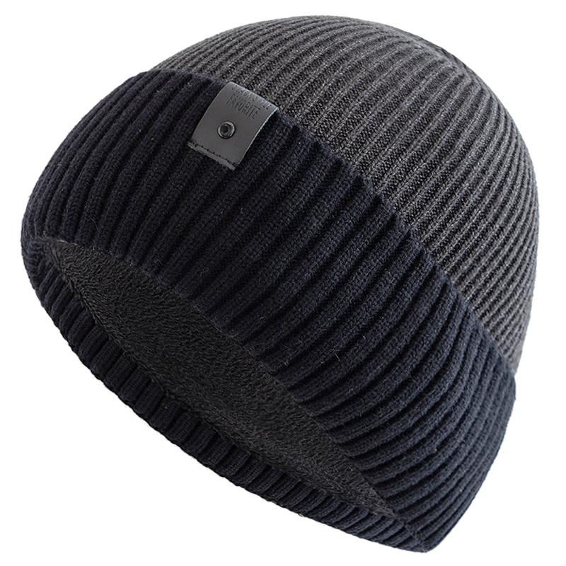 Neue Unisex-Wintermütze mit Fleecefutter, warme Mütze, stilvolle weiche Beanie-Mütze für Männer und Frauen, dicke Strickmütze für den Außenbereich, Skisport 55cm-60cm grau/schwarz von Joom DACH