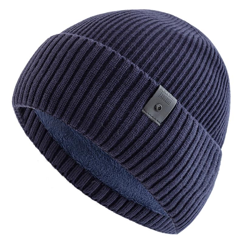 Neue Unisex-Wintermütze mit Fleecefutter, warme Mütze, stilvolle weiche Beanie-Mütze für Männer und Frauen, dicke Strickmütze für den Außenbereich, Skisport 55cm-60cm navy blau von Joom DACH