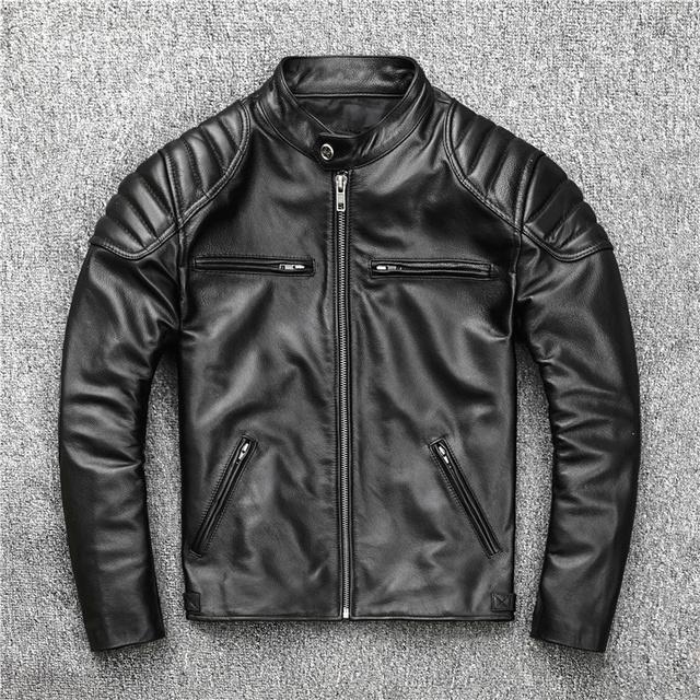 Neue Vintage Stil Herren Rindsleder Kleidung Biker Echtes Leder Jacke Mode Braun Schlank Mantel Männer L schwarz von Joom DACH
