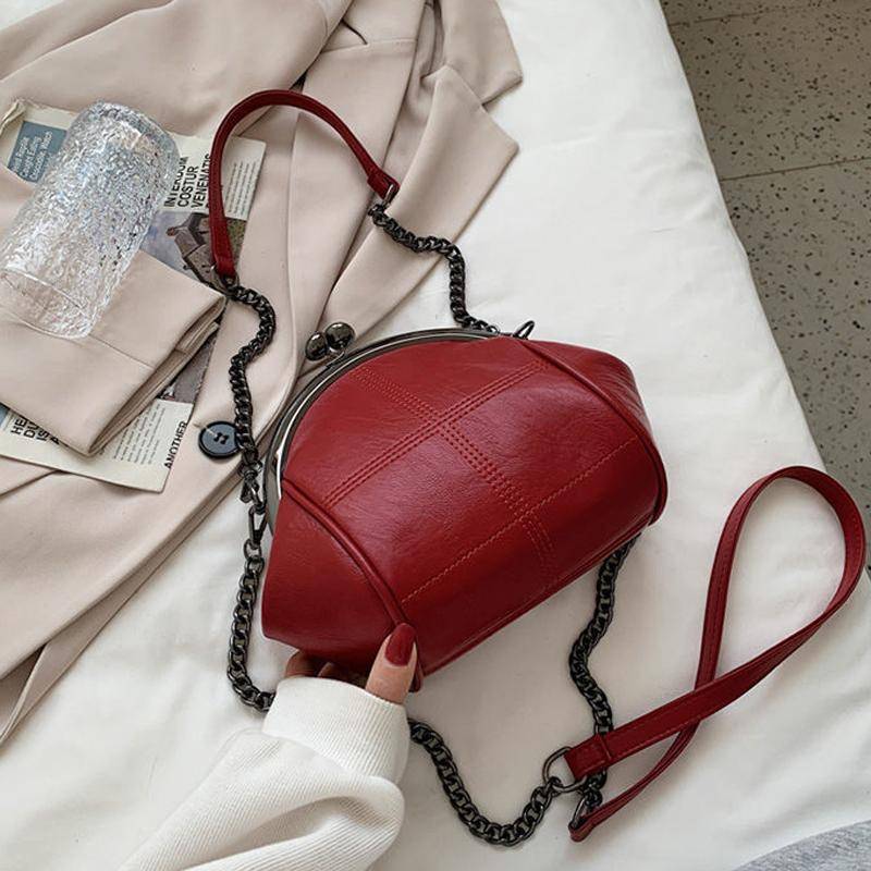 Neue Vintage Zwei Riemen Shell Lock Tasche Taschen Kette Frauen Schulter Umhängetaschen PU Leder Tote frauen Handtaschen Geldbörsen 18cmx15cmx5cm rot von Joom DACH