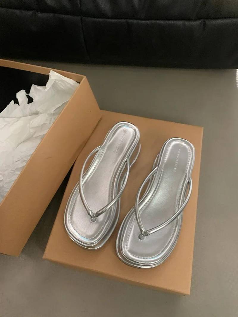 Neue Wedges Damen Hausschuhe Mode Slip On Open Toe Damen Elegant Plateau High Heel Rutschfest Strand Pantoletten Flip Flop 35 silber von Joom DACH