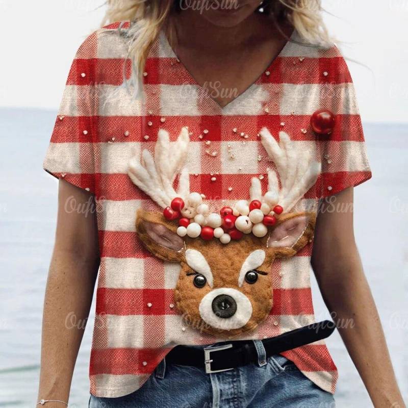 Neue Weihnachten Für Frauen T-Shirt 3D Santa Claus Drucken Kurzarm T-stücke V-ausschnitt Übergroßen Streetwear Weibliche Harajuku Pullover Tops 5XL von Joom DACH