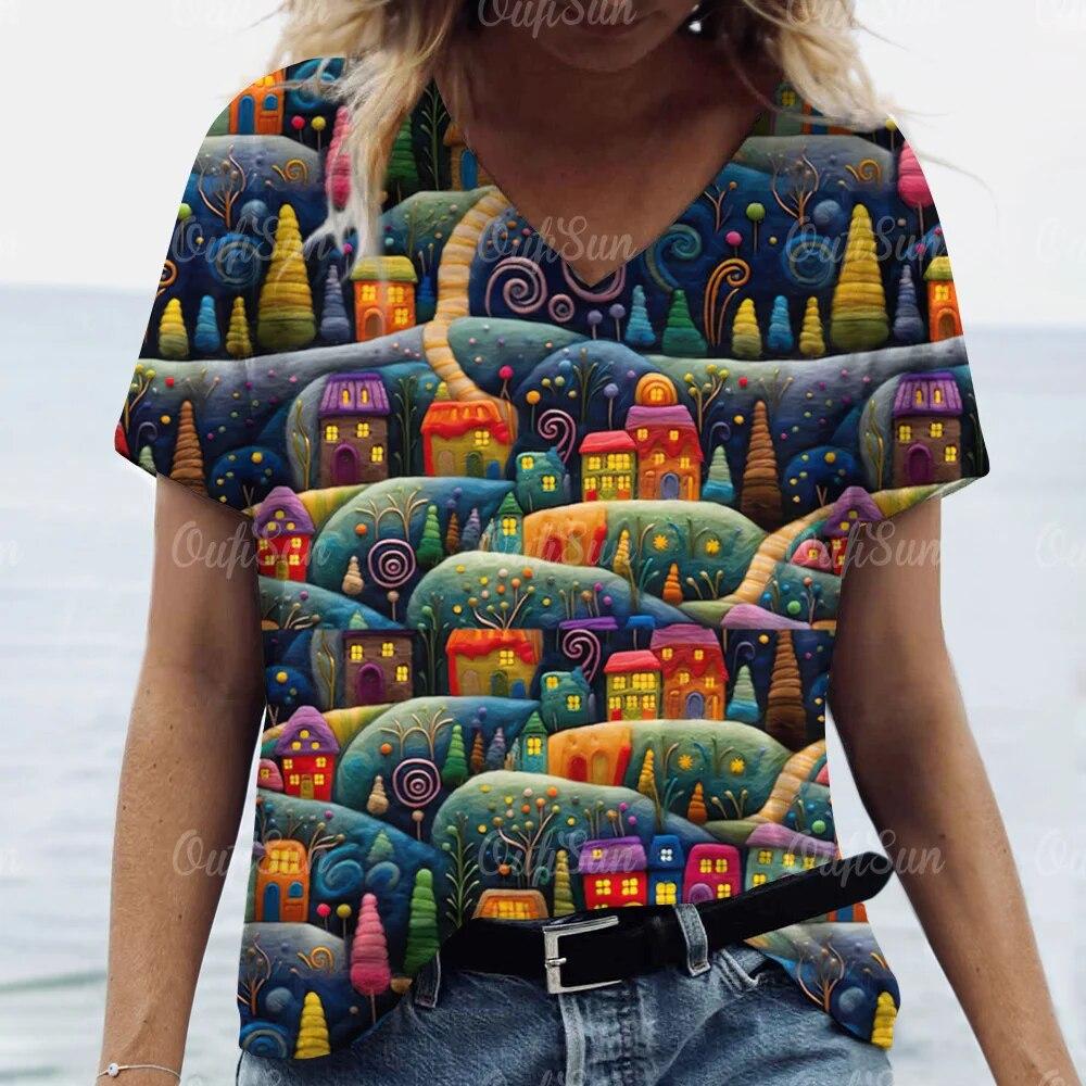 Neue Weihnachten Für Frauen T-Shirt 3D Santa Claus Drucken Kurzarm T-stücke V-ausschnitt Übergroßen Streetwear Weibliche Harajuku Pullover Tops 6XL von Joom DACH