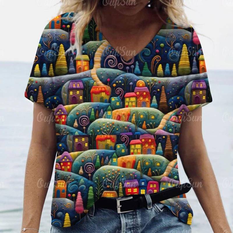 Neue Weihnachten Für Frauen T-Shirt 3D Santa Claus Drucken Kurzarm T-stücke V-ausschnitt Übergroßen Streetwear Weibliche Harajuku Pullover Tops 6XL von Joom DACH