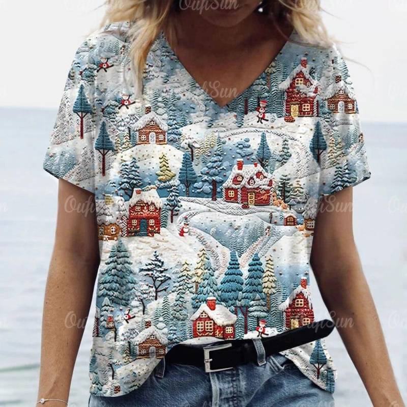 Neue Weihnachten Für Frauen T-Shirt 3D Santa Claus Drucken Kurzarm T-stücke V-ausschnitt Übergroßen Streetwear Weibliche Harajuku Pullover Tops 8XL von Joom DACH