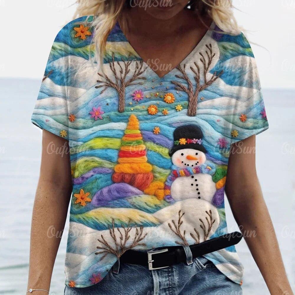 Neue Weihnachten Für Frauen T-Shirt 3D Santa Claus Drucken Kurzarm T-stücke V-ausschnitt Übergroßen Streetwear Weibliche Harajuku Pullover Tops S von Joom DACH