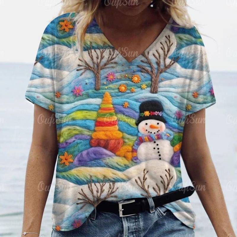 Neue Weihnachten Für Frauen T-Shirt 3D Santa Claus Drucken Kurzarm T-stücke V-ausschnitt Übergroßen Streetwear Weibliche Harajuku Pullover Tops S von Joom DACH