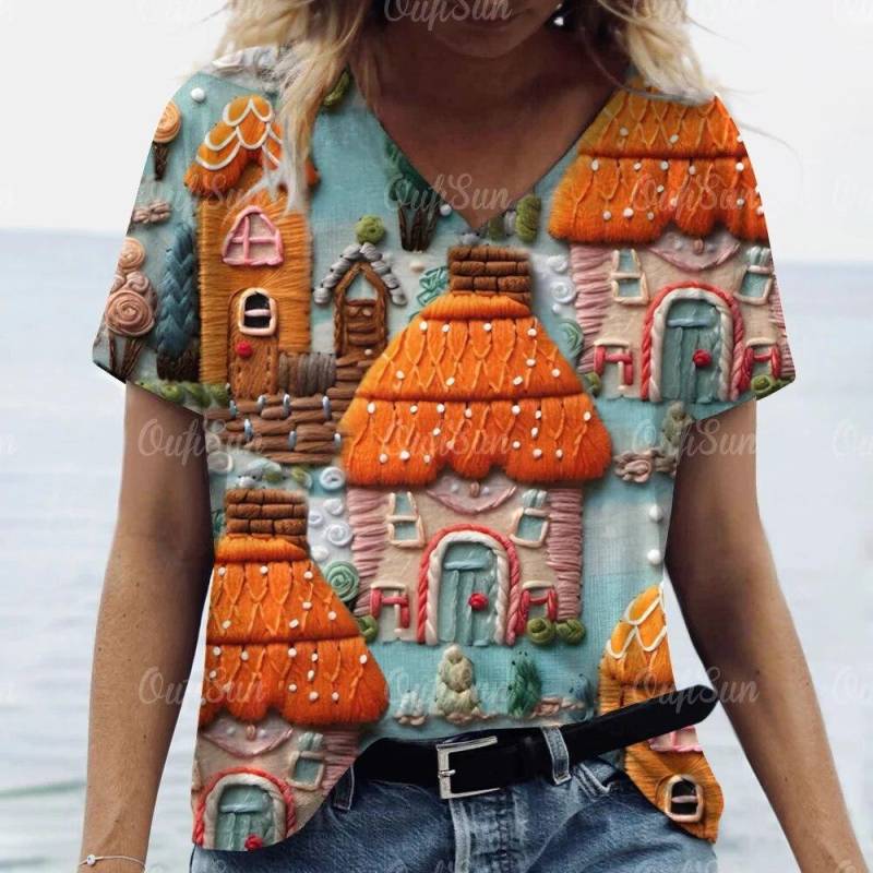 Neue Weihnachten Für Frauen T-Shirt 3D Santa Claus Drucken Kurzarm T-stücke V-ausschnitt Übergroßen Streetwear Weibliche Harajuku Pullover Tops XL von Joom DACH