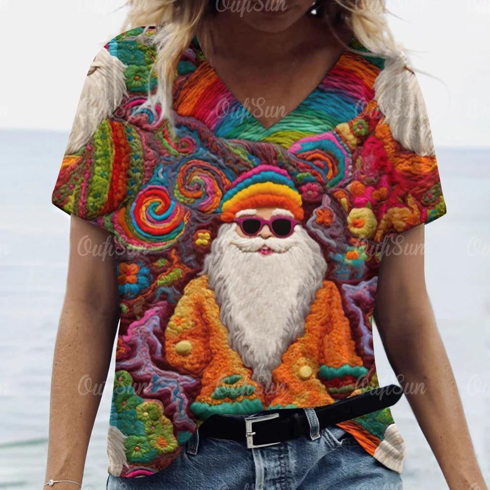 Neue Weihnachten Für Frauen T-Shirt 3D Santa Claus Drucken Kurzarm T-stücke V-ausschnitt Übergroßen Streetwear Weibliche Harajuku Pullover Tops XL von Joom DACH